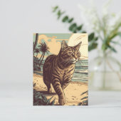 アメリカン・ショートヘア・キャット・アット・ア・トロピカルビーチ ポストカード (スタンド正面)