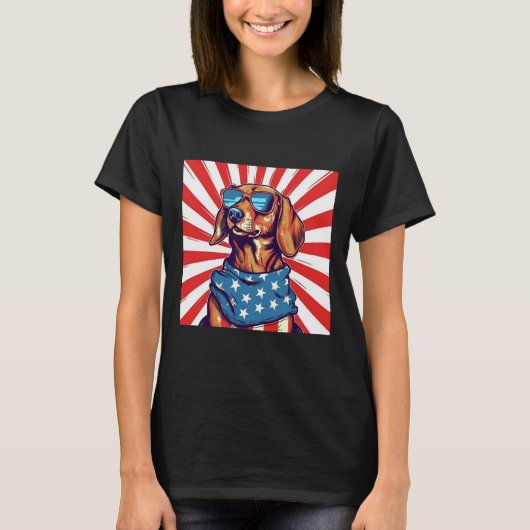 アメリカン・ダックスフント 4th+オブ・ジュライ tシャツ (正面)