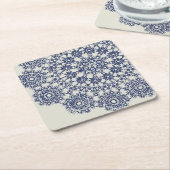 アメリカン・ドリー&レース， 12，ブルーオンクリーム紙プラ スクエアペーパーコースター (アングル)