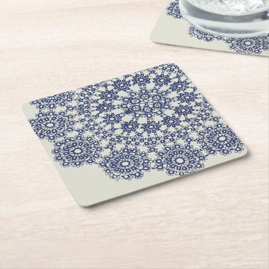 アメリカン・ドリー&レース， 12，ブルーオンクリーム紙プラ スクエアペーパーコースター (アングル)