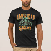 アメリカン・バイカーズ・スカル・モーターサイクルTシャツ Tシャツ (正面)