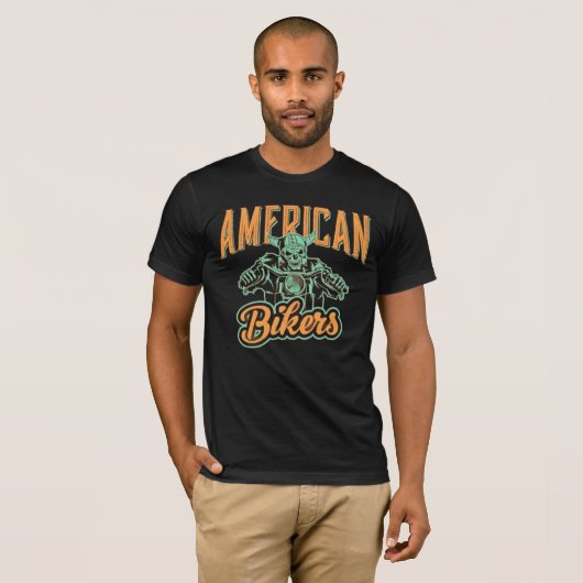アメリカン・バイカーズ・スカル・モーターサイクルTシャツ Tシャツ (正面フル)