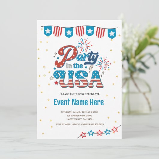アメリカン・バイブ満載の7月4日パーティーにご招待 招待状 (スタンド正面)