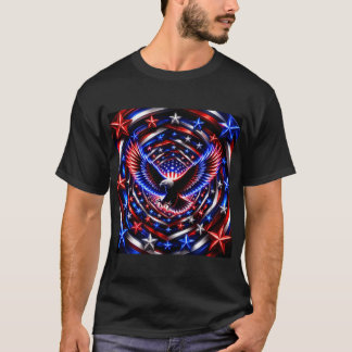アメリカン・ビジョン・スパイラル - 愛国的なワシのオプティカル・イラスト Tシャツ