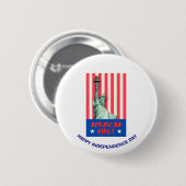 "アメリカン・ビベス"像リバティ・レッドストライプカスタム 缶バッジ (正面&裏面)