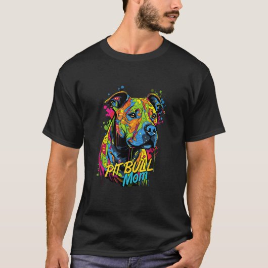 アメリカン・ピットブル・テリアの母の壁画の面白い落書き Tシャツ (正面)