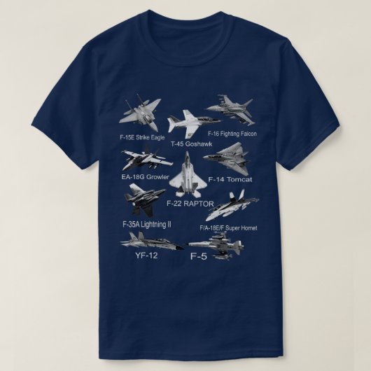 アメリカン・ファイターズ・ジェッツF22 Raptor F14 Tomcat飛行機 Tシャツ (デザイン正面)