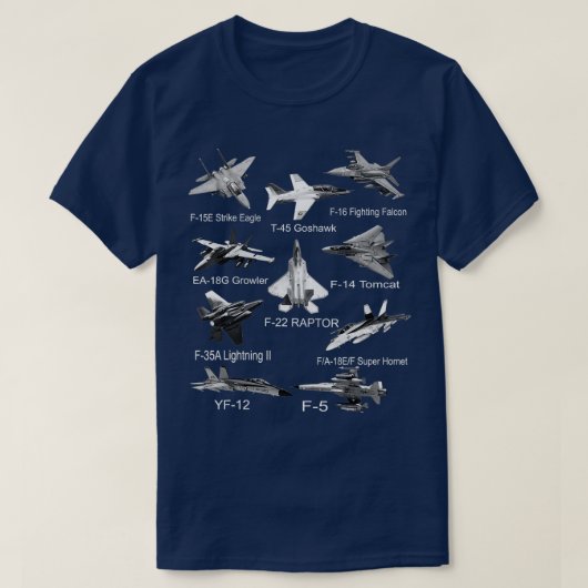 アメリカン・ファイターズ・ジェッツF22 Raptor F14 Tomcat飛行機 Tシャツ (デザイン正面)