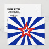 アメリカン ブルー スターバースト 愛国パーティー インビテーションポストカード (正面/裏面)