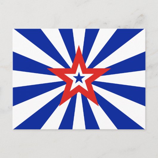 アメリカン ブルー スターバースト 愛国パーティー インビテーションポストカード (正面)