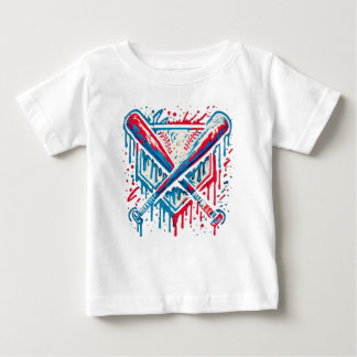 アメリカン・ベースボール・ドリップ・グラフィティボールとバット ベビーTシャツ