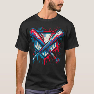 アメリカン・ベースボール・ドリップ・グラフィティボールとバット Tシャツ