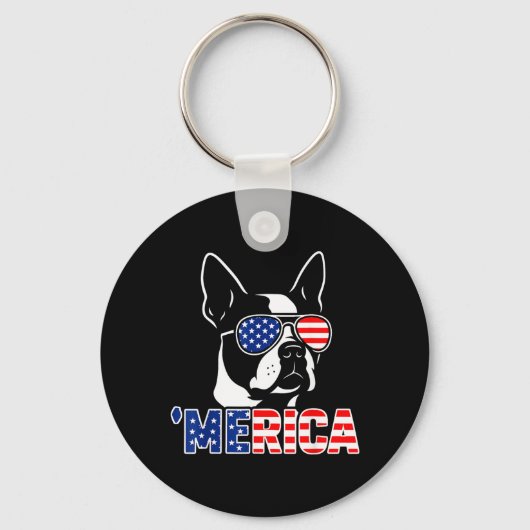 アメリカン ボストンテリア 愛国心 7月4日 犬 キーホルダー (正面)