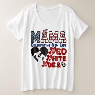 アメリカン・ママ、レッド・ホワイト、デューシャツ プラスサイズTシャツ