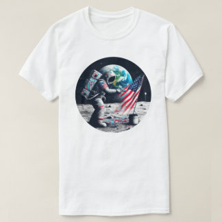 アメリカン・ムーン着陸宇宙飛行士アート Tシャツ