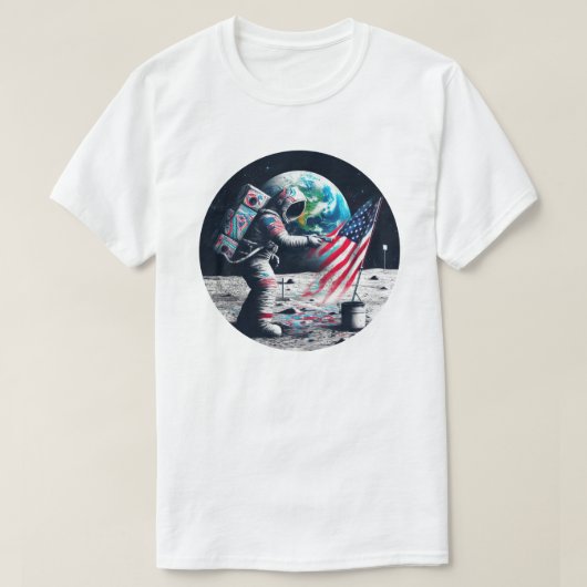 アメリカン・ムーン着陸宇宙飛行士アート Tシャツ (デザイン正面)