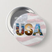 アメリカン・ランドマーク入りUSA愛国的な文字 缶バッジ (正面&裏面)
