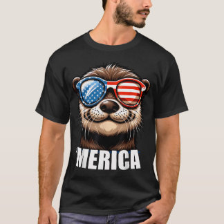 アメリカン・リバー・カワウソの面白い愛国心 アメリカ合衆国 Tシャツ