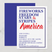 アメリカン レッド ホワイト ブルー BBQ パーティー 招待状 (正面/裏面)