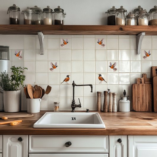 アメリカン・ロビンが飛んでいる タイル