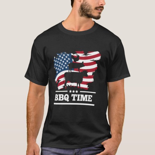 アメリカンBBQの時間 豚肉 牛肉 鶏肉 スモーカー Tシャツ (正面)