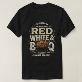 アメリカンBBQ 赤 白 青 7月4日 Tシャツ