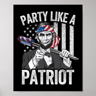 アメリカンUSA アブラハム・リンカーン 7月4日Tシャツ メンズ ポスター