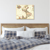 アメリカヴィンテージマップ1670ラップされたキャンバス キャンバスプリント (インサイチュ (寝室))