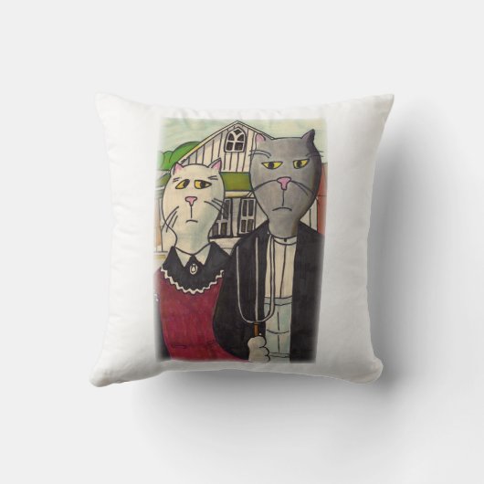 アメリカートゴシックラシックク猫アートパロディデザイン クッション (裏面)