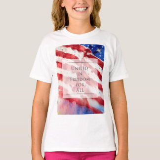 アメリカーナの水彩画、アメリカ国旗の自由 Tシャツ