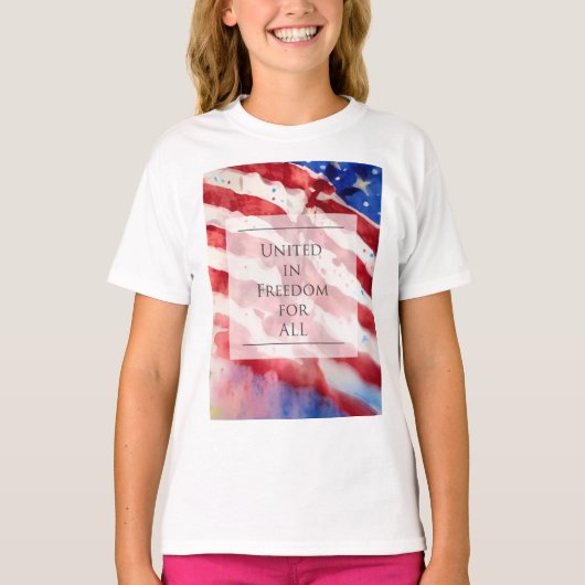 アメリカーナの水彩画、アメリカ国旗の自由 Tシャツ (正面)