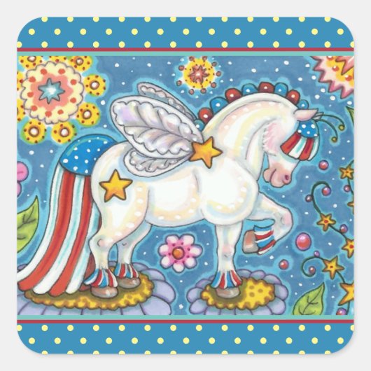 アメリカーナウィムシンカー愛国的なポニーかわいいファンタジー スクエアシール (正面)