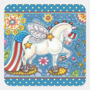 アメリカーナウィムシンカー愛国的なポニーかわいいファンタジー スクエアシール