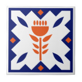 アメリカーナオレンジチューリップブルー縁どセラミックタイル タイル (正面)