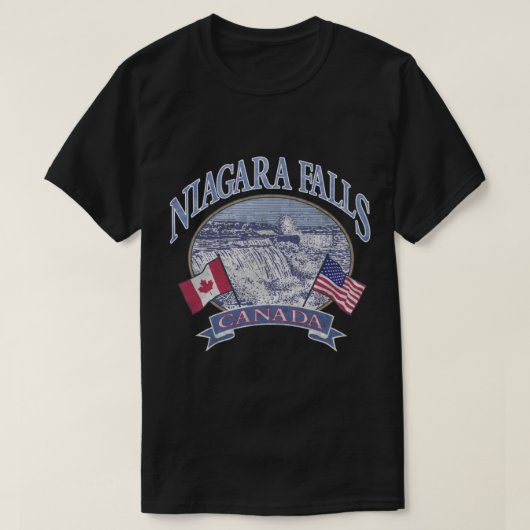 アメリカーナナイアガラ滝シーンカナダアメリカフラッグス Tシャツ (デザイン正面)