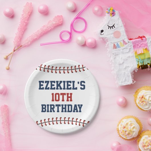 アメリカーナネイビーブルー&レッドベースボール誕生日 ペーパープレート (パーティー)