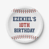 アメリカーナネイビーブルー&レッドベースボール誕生日 ペーパープレート (正面)