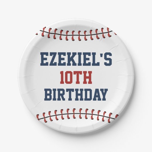 アメリカーナネイビーブルー&レッドベースボール誕生日 ペーパープレート (正面)