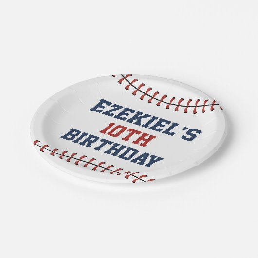 アメリカーナネイビーブルー&レッドベースボール誕生日 ペーパープレート (アングル)