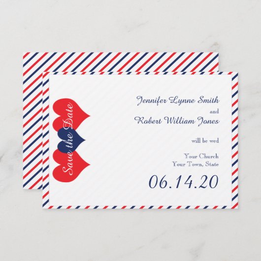 アメリカーナハート結婚式の日付の保存 セーブザデート (正面/裏面)