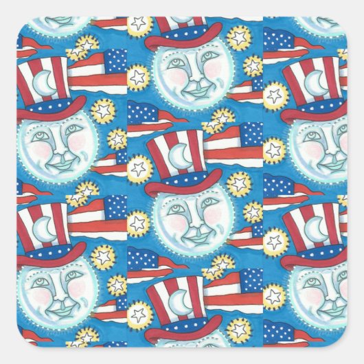 アメリカーナフォークアート満月の愛国者 スクエアシール (正面)