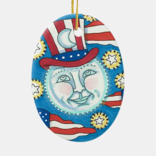 アメリカーナフォークアート満月の愛国者 セラミックオーナメント (裏面)