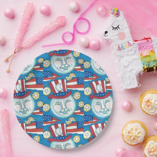 アメリカーナフォークアート満月の愛国者 ペーパープレート (パーティー)