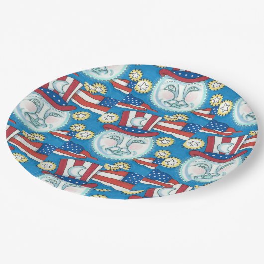 アメリカーナフォークアート満月の愛国者 ペーパープレート (アングル)