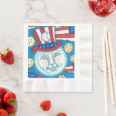 アメリカーナフォークアート満月の愛国者 縁ありランチョンナプキン (インサイチュ)