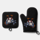 アメリカーナ赤白と青の鶏の鶏 鍋つかみ&鍋敷きセット (正面)