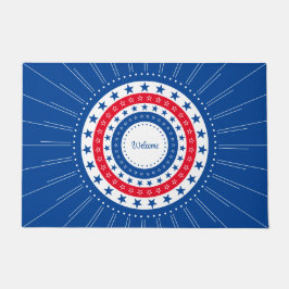 アメリカーナ赤、白、青の星へようこそ ドアマット