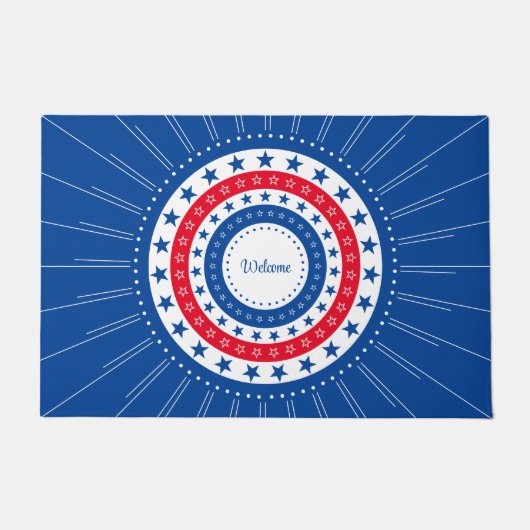 アメリカーナ赤、白、青の星へようこそ ドアマット (正面)