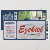 アメリカーナ ネイビーとレッド 野球の誕生日チケット 招待状 (正面/裏面)