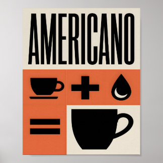アメリカーノコーヒーのレシピ ミニマリスト オレンジ ポスター